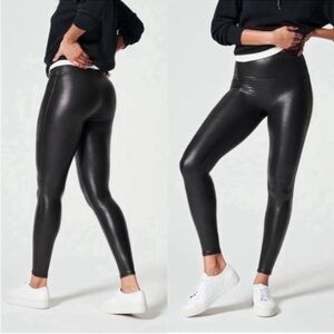 SPANX Faux Leather Shimmer Black Leggings Tights Size XL NWT